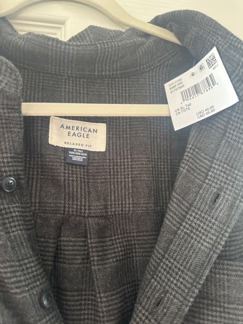 American Eagle Outfitters Gray Plaid Flannel